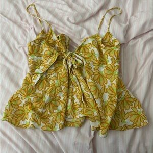 ZARA Yellow Tropical Tie Top